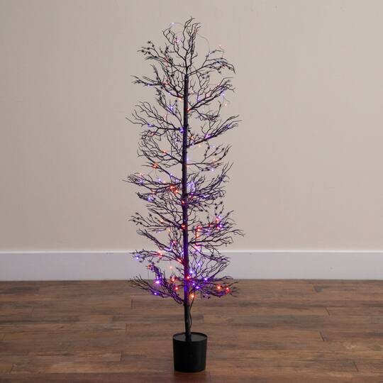 4ft. Pre-Lit Artificial Halloween Spider Twig Tree with 100 Orange & Purple LED Lights